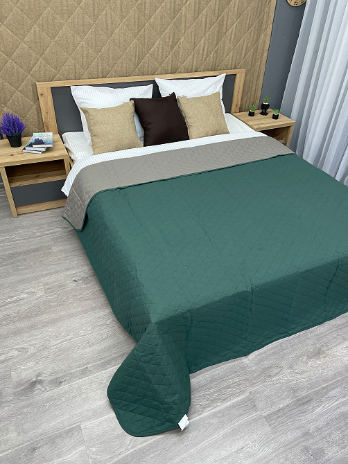 Покрывало двустороннее Decorator Microfiber ромб 210х215 см зеленый с серым (85-019) Киев - изображение 7