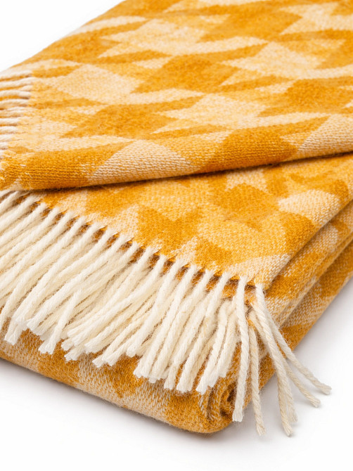 Плед вовняний Vladi 140x200 см жовто-гарячий гірчичний із новозеландської вовни Коломыя - изображение 7