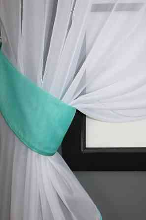 Кухонные шторы VR-Textil № 091к с ламбрекеном и подвязками бирюзовый с белым 270х170 см (52-0777) Киев