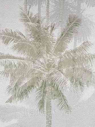 Шпалери вінілові на флізелін Marburg 82205 Giulia пальми дерева гілки листя зелені сірі на білому Київ