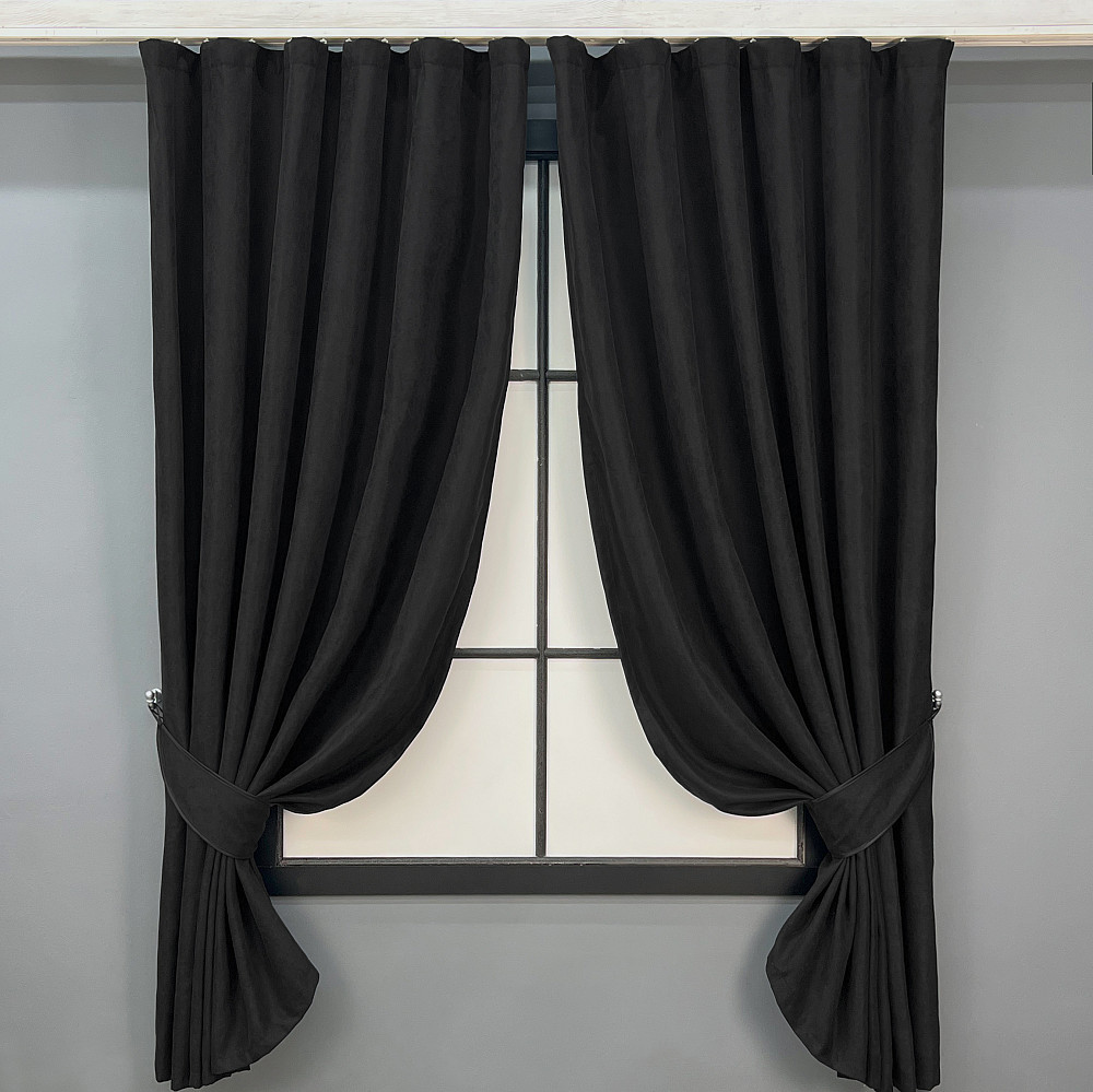 Комплект коротких штор VR-Textil Микровелюр Petek YL № 2017ш Черный 140х170 см 2 шт (35-0434) Киев - изображение 1
