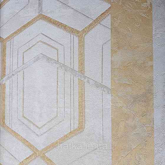Шпалери метрові вінілові на флізелін 24 Carati Cristiana Masi геометрія смуги золотом на бежевому 3д Київ