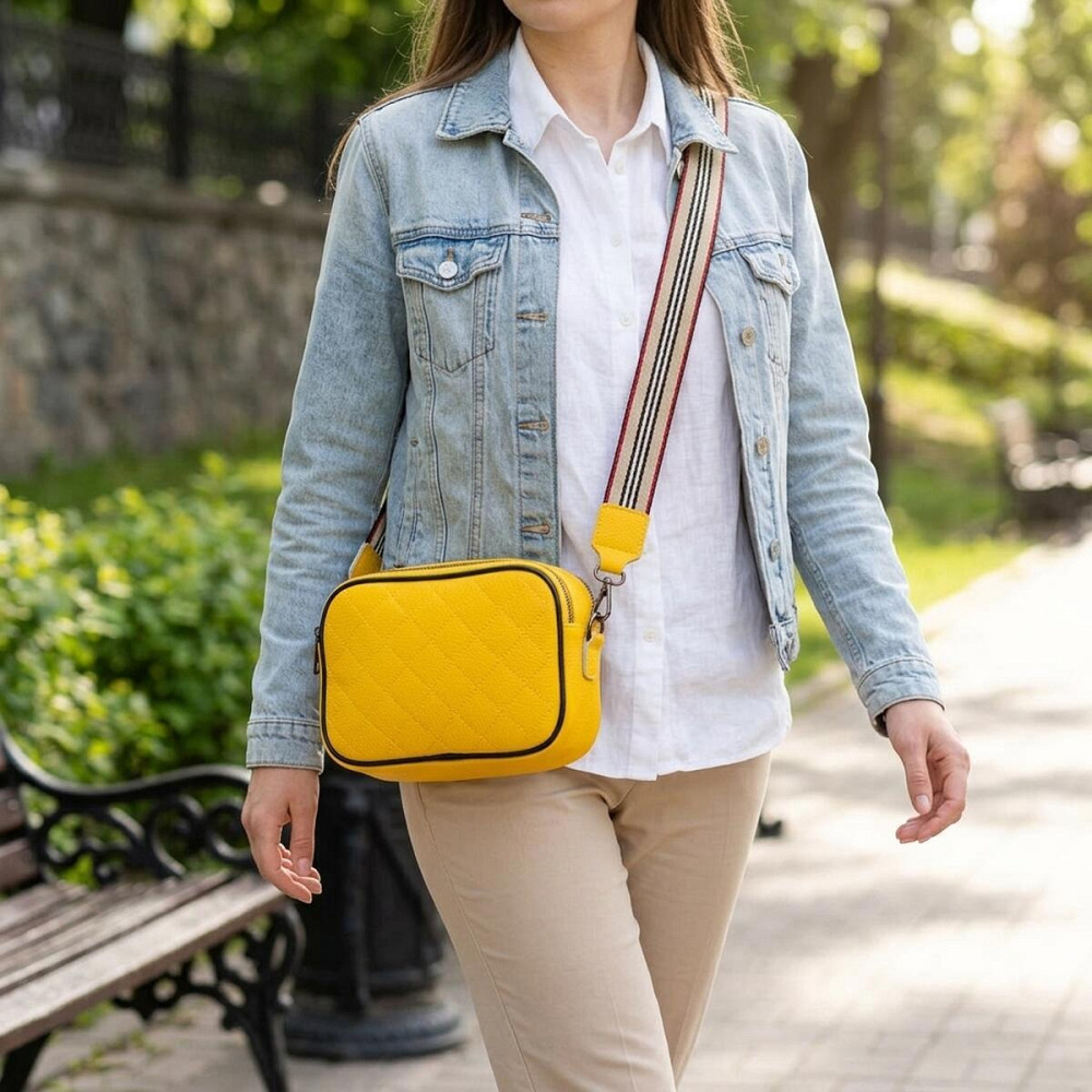 Прямокутна жіноча сумка крос-боді з натуральної шкіри 22114 Vintage Жовта Київ - фото 12