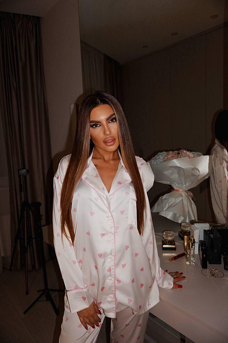 Женская пижама двойка с сердечками из шелка армани Белый 2, 44/46 Одесса - изображение 8