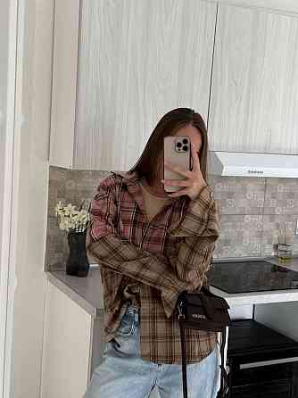 Женская двухцветная оверсайз рубашка в клетку фланель Одесса