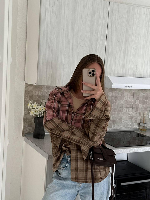 Женская двухцветная оверсайз рубашка в клетку фланель Одесса - изображение 4