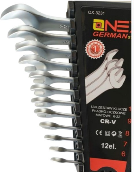 Набір ріжково-накидних ключів OX-3231, 12 шт 6-22 мм, міцна сталь, пластиковий тримач для зберігання Одеса - фото 4