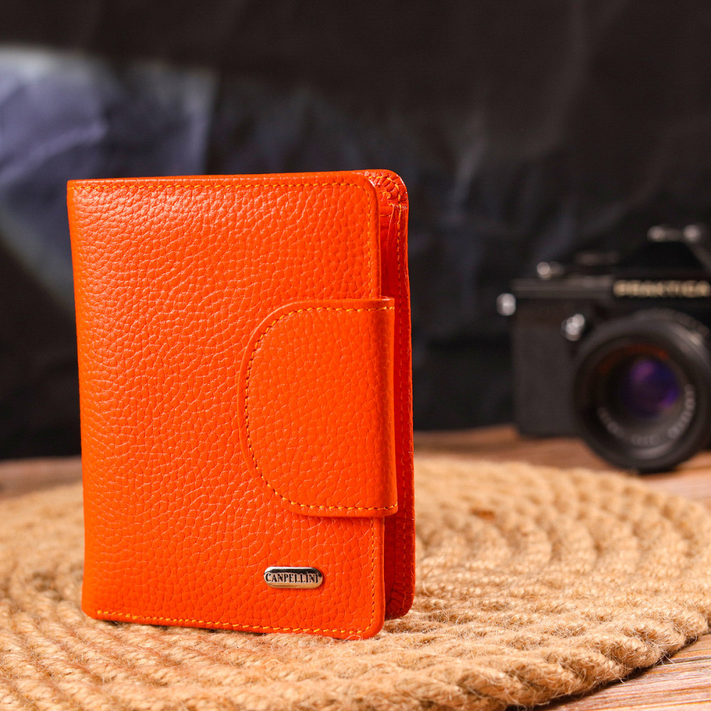 Уникальный вертикальный кошелек из натуральной кожи CANPELLINI 21680 Оранжевый Киев - изображение 3