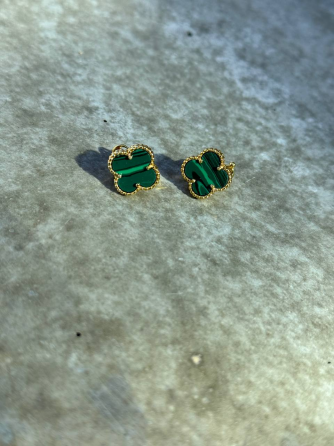 Van Cleef набір 3 предмети малахіт — сережки, кільце, браслет / зелена емаль / лимонне золото / проба, гравіювання Одеса