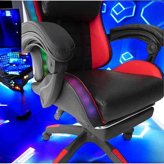 Кресло геймерское компьютерное с подсветкой игровое эргономичное усиленное с функцией массажа и подставкой для Львов