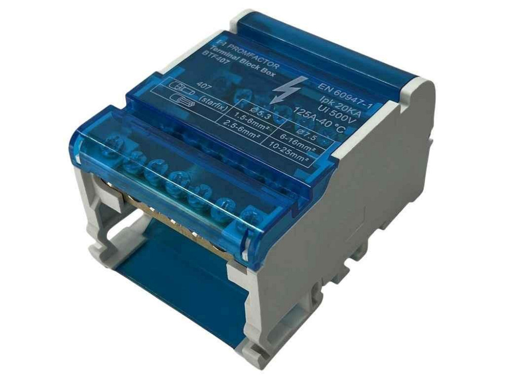 Шина нульова в корпусі 4P 125A 4x7 690V BTF407 DIN-рейка/гвинтовий/на монтажну панель ТМ PF Київ - фото 1