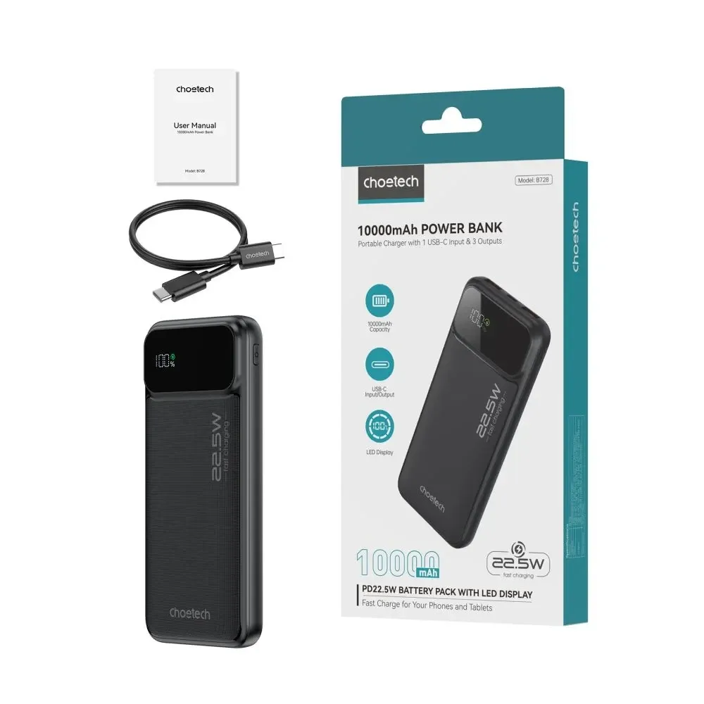 Повербанк 10000mAh Choetech B728 Black 22.5W QC3.0 PD3.0 (43-00114) Київ - фото 3