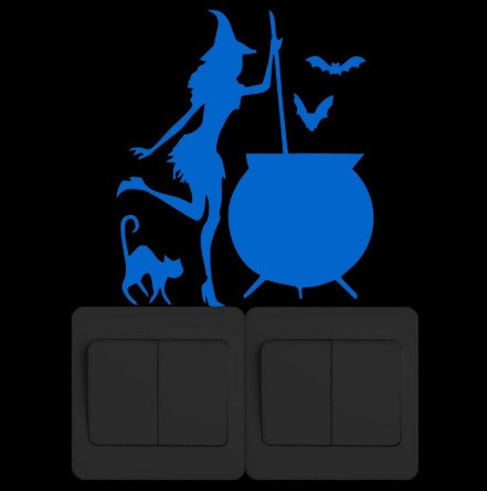 Наклейка на Хэллоуин фосфорная Ведьма 15 на 14 см синий Киев - изображение 1