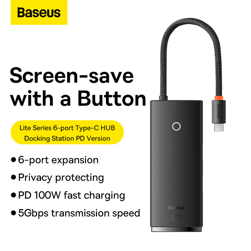 USB-хаб Baseus Lite Series 6-Port Type-C HUB Docking Station (Type-C to HDMI+USB3.0*2+PD+SD/TF) Black Одесса - изображение 10