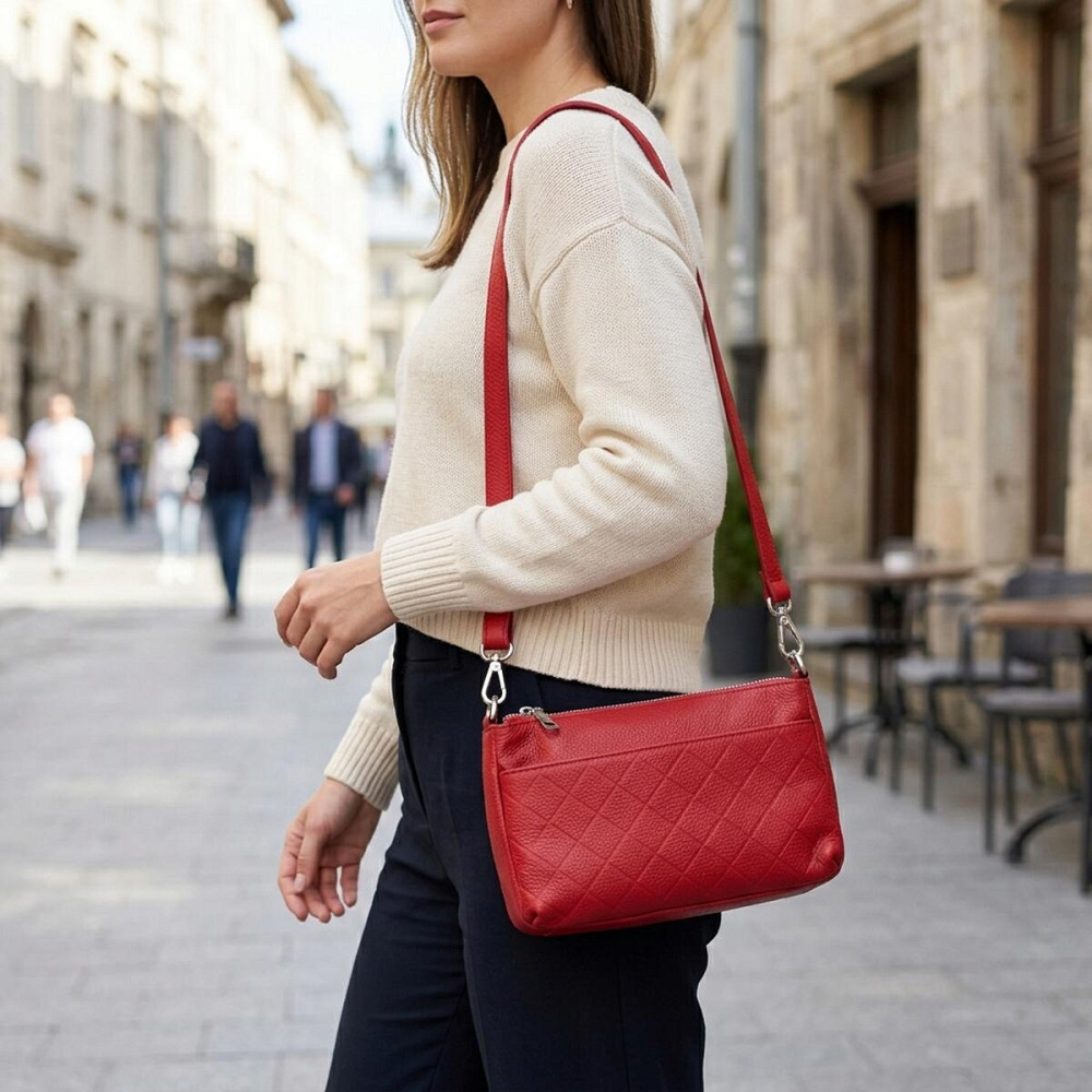 Жіноча шкіряна сумка з двома зручними ремінцями Vintage 22927 Червоний Київ - фото 12