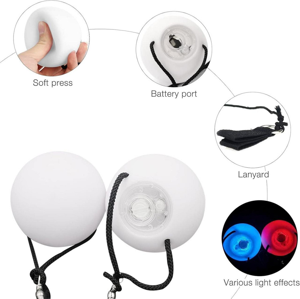 POI м’ячі з підсвіткою 2 шт, світлодіодні кульки для жонглювання, танцю, фар-шоу, пої реквізит для танців хоббі Київ - фото 4