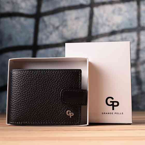 Стильное портмоне из люксовой зернистой кожи флотар Черный (GRANDE PELLE) Киев