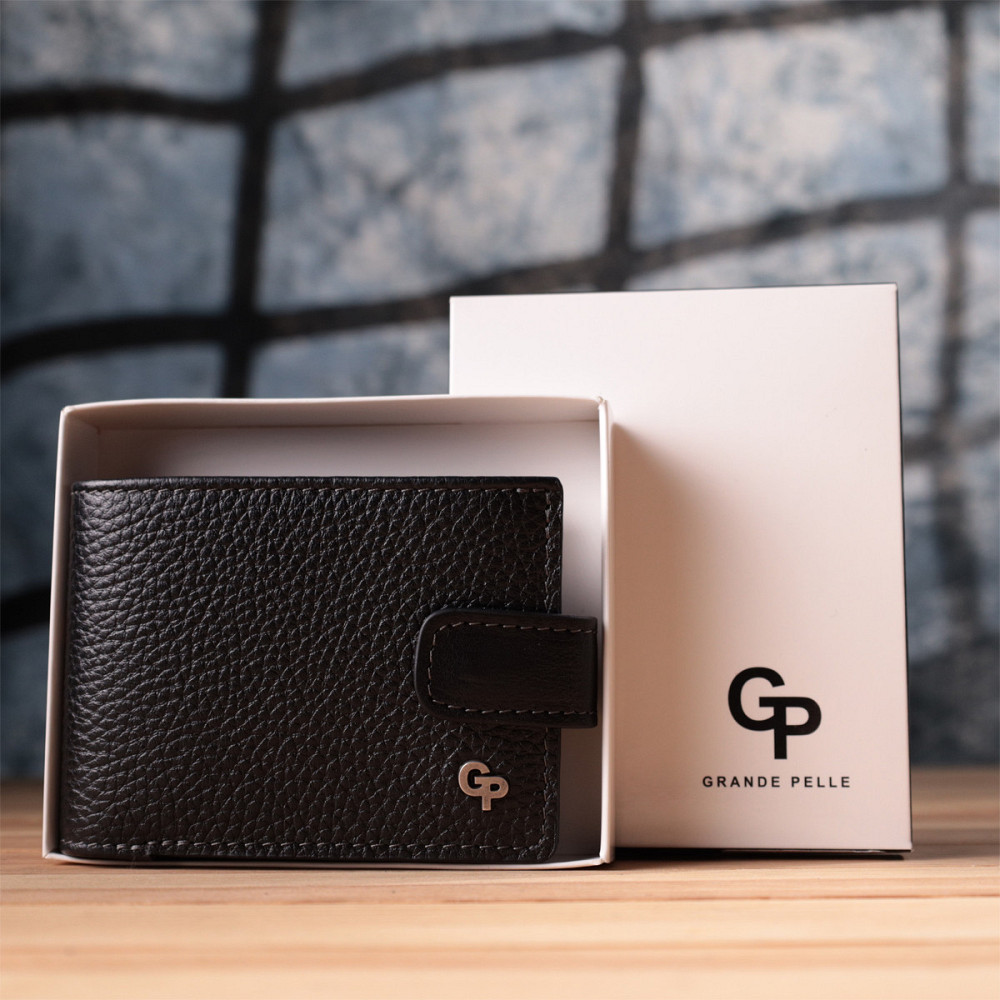 Стильное портмоне из люксовой зернистой кожи флотар Черный (GRANDE PELLE) Киев - изображение 4