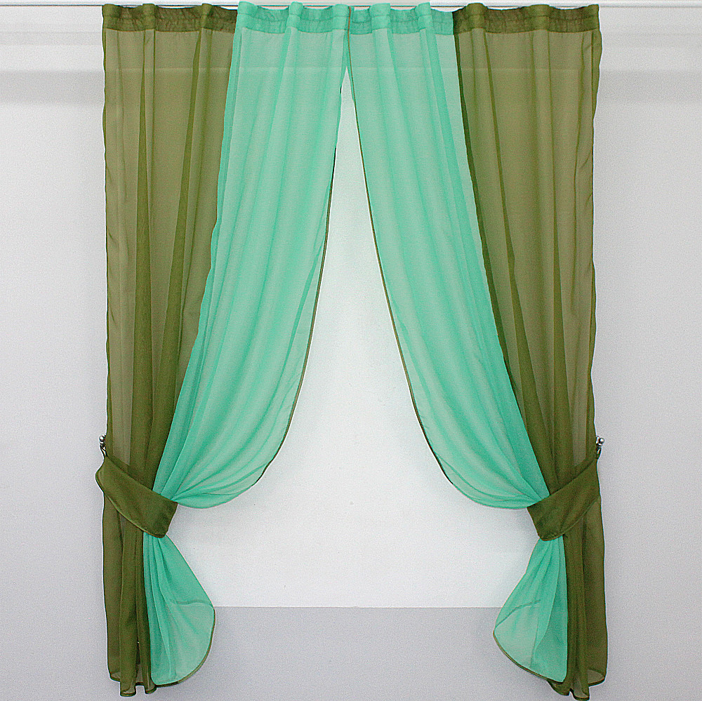 Кухонные шторы VR-Textil № 017к комбинированные с подвязками оливковый с лазурным 265х170 см (52-0008) Киев - изображение 1