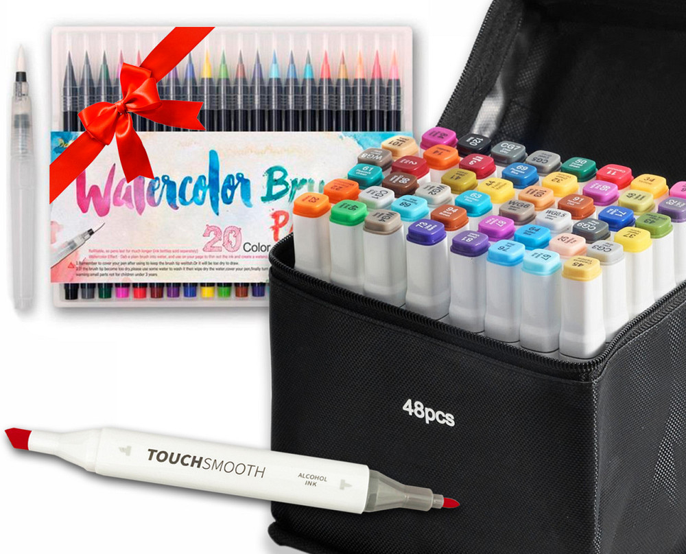 Набор скетч маркеров Touch Smooth на спиртовой основе 48 штук + 20 шт художественных маркеров на водной основе Каменец-Подольский - изображение 4