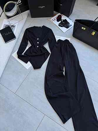 Женский базовый костюм двойка: боди и брюки из ангоры рубчик Черный, 48/50 Одесса