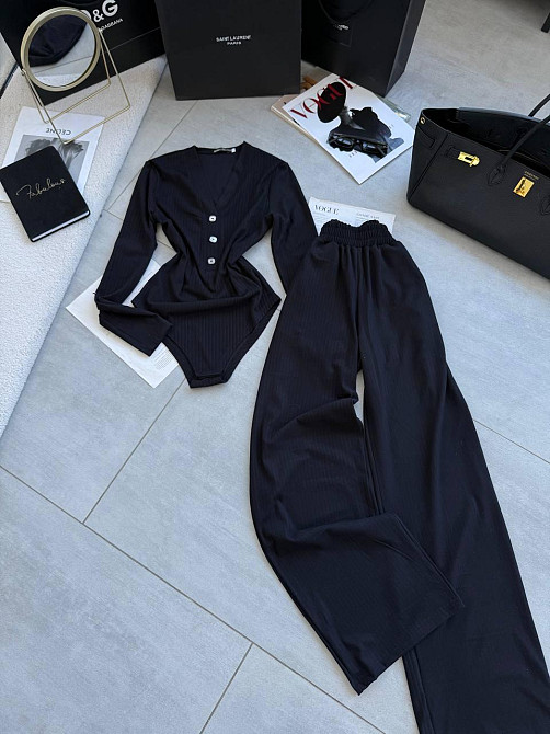 Женский базовый костюм двойка: боди и брюки из ангоры рубчик Черный, 48/50 Одесса - изображение 1