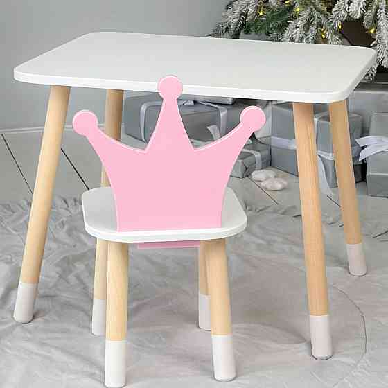 Стіл в дитячу кімнату 46х60х45 і стілець корона 26х26х24, столик та стільчик для дівчинки, рожевий з білим Київ