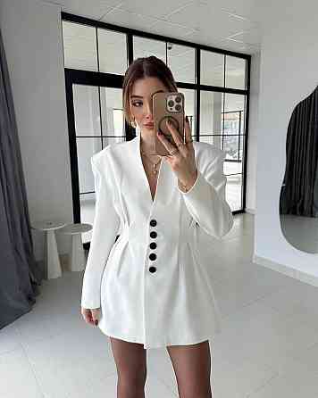 Женское стильное мини платье-жакет турецкая костюмка Молочный, 46/48 Одесса