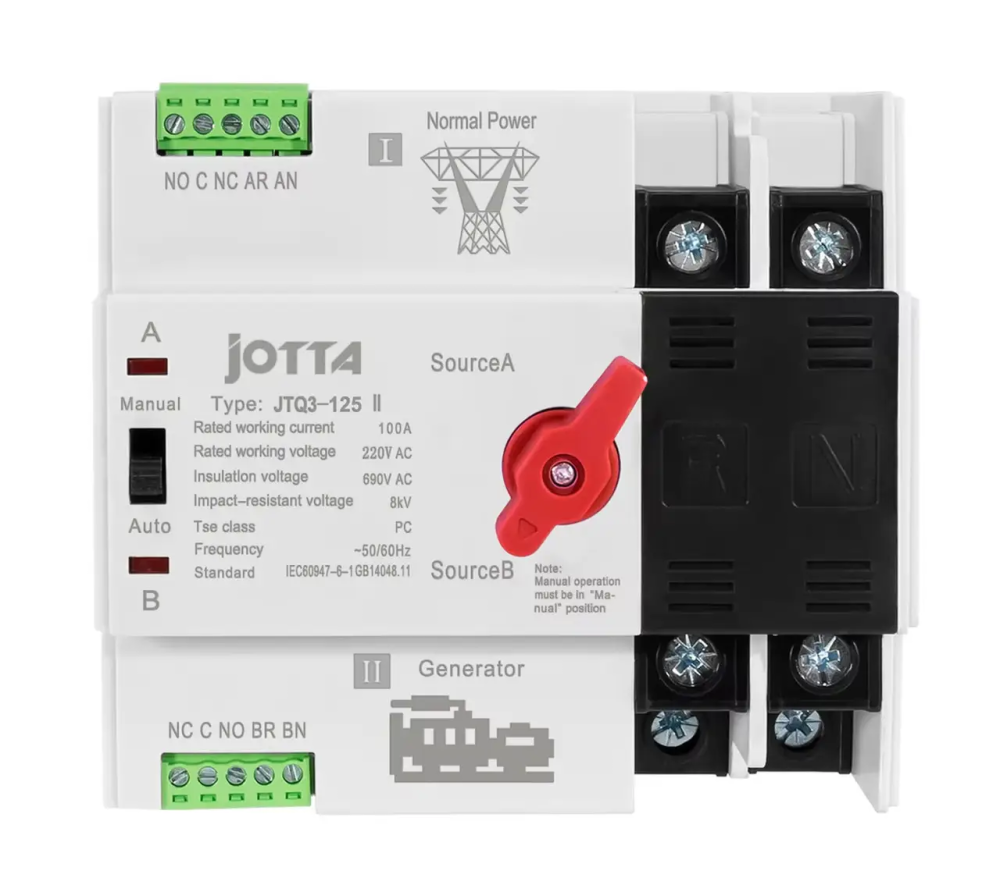 Однофазный переключатель ввода резерва АВР Jotta JTQ3-125 100A на Din-рейке Винница - изображение 2