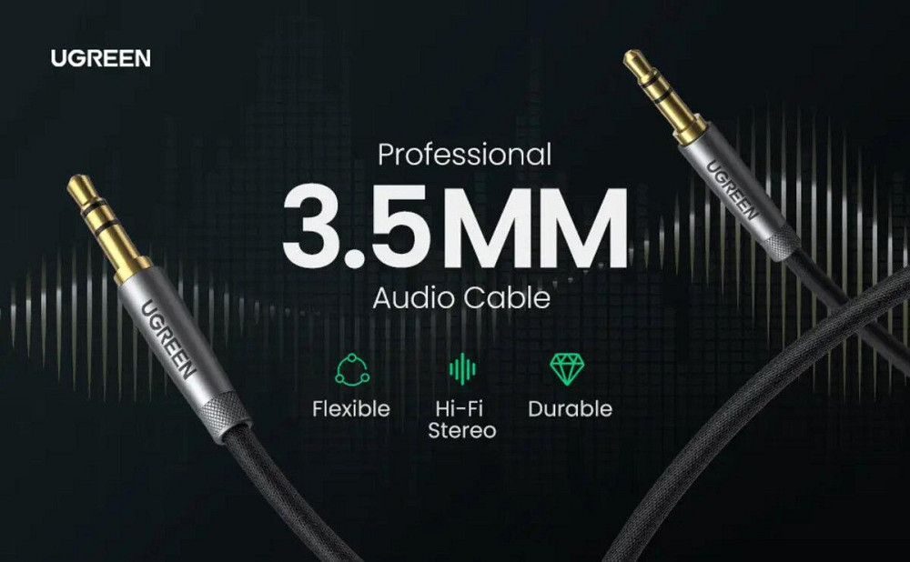 Аудіо кабель UGREEN AV150 3.5mm Cable Male to Male Alu Case Braid 1m (Silver gray)(UGR-50355) Николаев - изображение 4