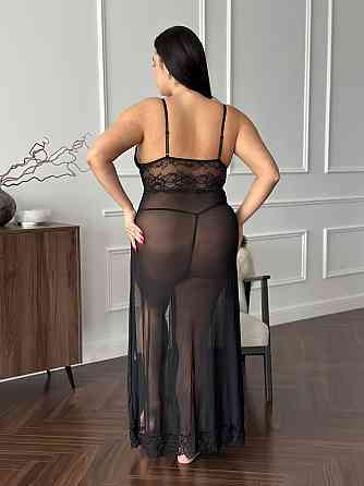 Сексуальний пеньюар з мереживом довгий з розрізом великих розмірів PLUS SIZE прозорий чорний ажурний з глибоким декольте 4XL Одеса