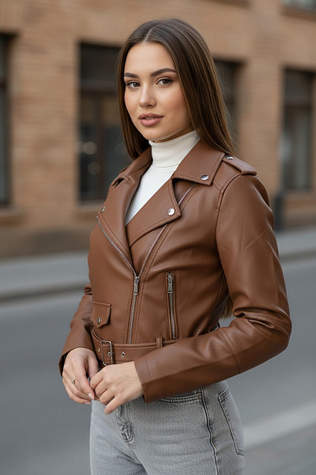 Куртка косуха  женская эко кожа Коричневый M-L Харьков - изображение 1