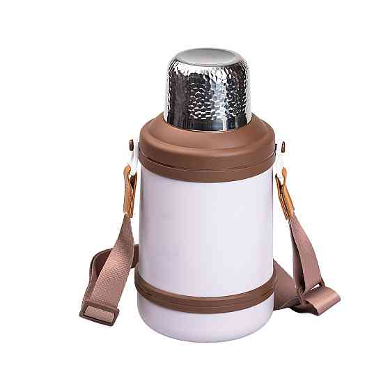 Термос Vacuum Cup 1.5 літра з ремінцем і складною ручкою коричневий HP-14-21V Коломия