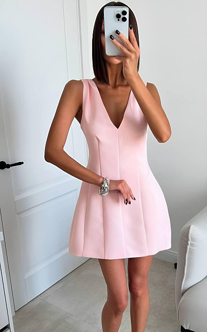 Женское базовое мини платье костюмка + подкладка софт Пудровый, 44/46 Одесса - изображение 1