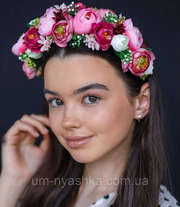 Ободок обруч з квітами "Піони середній вишнево-рожевий" Кривий Ріг - фото 1