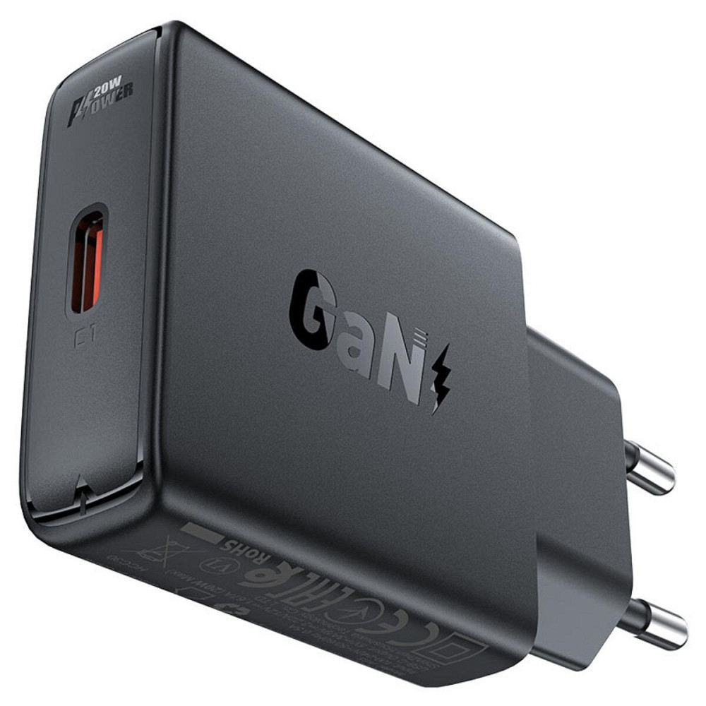 Мережевий зарядний пристрій ACEFAST A65 PD20W GaN single USB-C ultra-thin charger Black 6974316282686 Одеса - фото 2