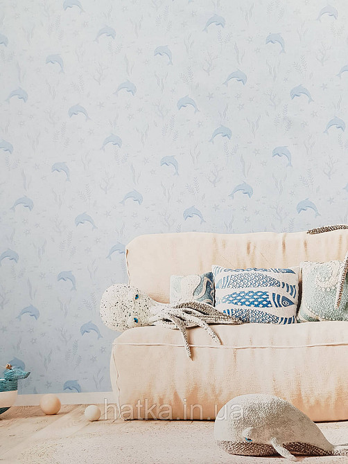 Обои винил на флизелине AS Creation Mia and Paul 0.53х10 детские море рыбы дельфины кораллы водоросли голубые Киев - изображение 3