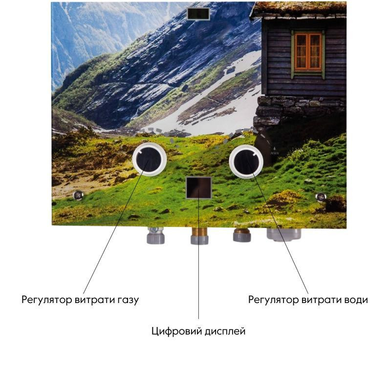 Газовая колонка дымоходная Thermo Alliance JSD20-10GC, 10 л, стеклянная панель с рисунком 