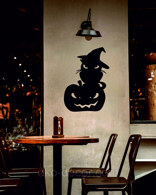 Декоративне настінне Панно «Хеллоуїн — гарбуз із котом», Декор на стіну 90*63 см Київ - фото 6