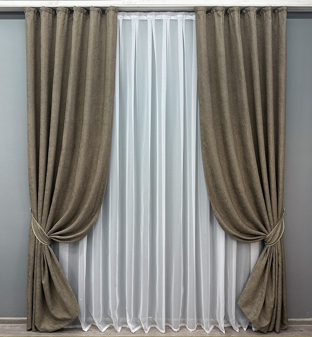 Комплект штор VR-Textil Жакард Viva Marmo № 1782ш Какао 150х290 см 2 шт (33-0755) Київ - фото 2