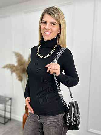 Жіночий гольф в рубчик "Made" оптом | Батал 54-56, Чорний Київ