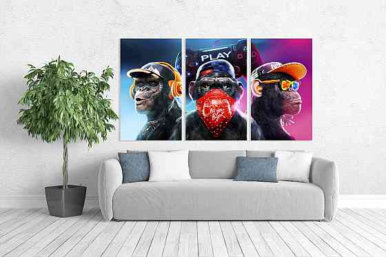 Модульна картина у вітальню/ спальню     Мавпи      ART-039_3A Київ