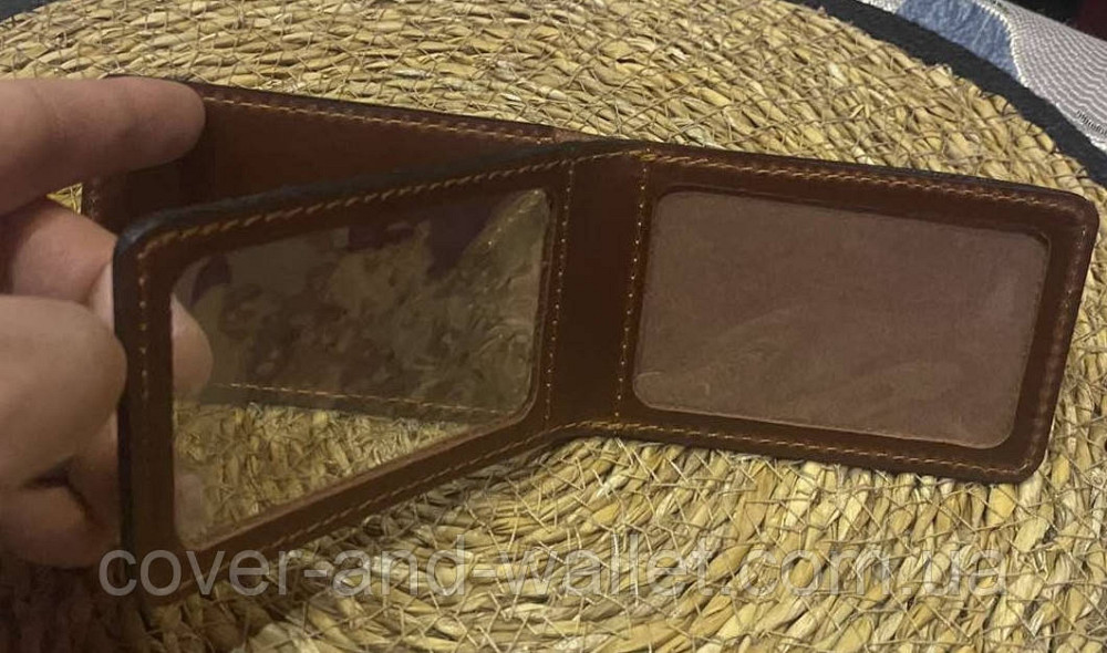 Шкіряна обкладинка на службове посвідчення на три відділення колір каштановий P-Leather Київ - фото 4