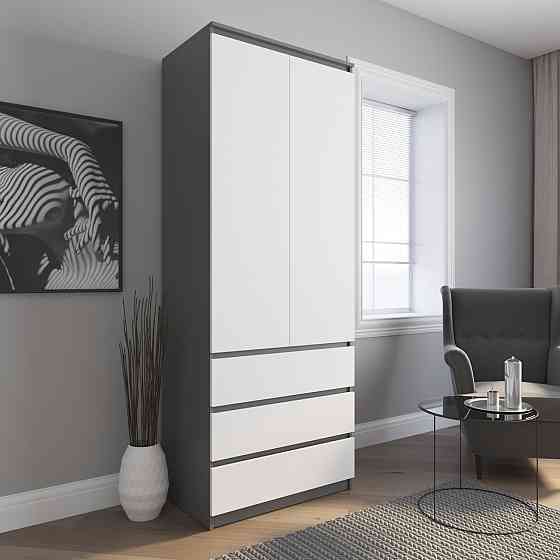 Шафа для одягу VAYS R-9, 3 шухляди, штанга, без ручок, ЛДСП, 80×50×211 см – для спальні, вітальні, передпокою Львів