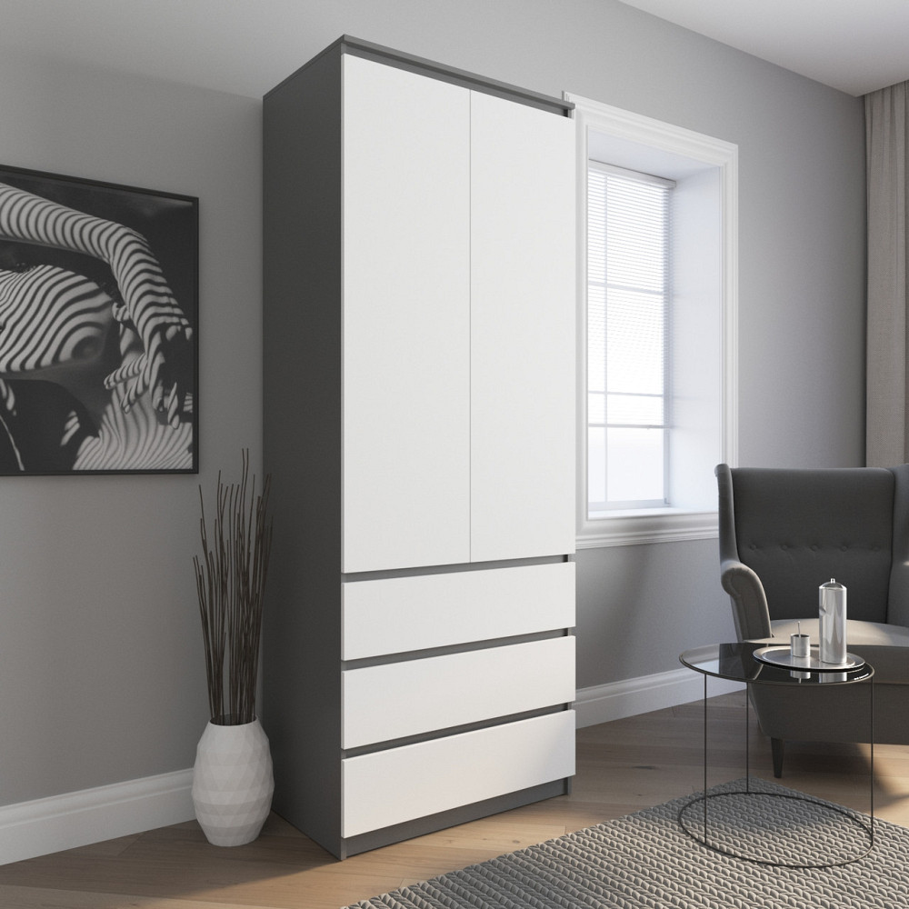 Шафа для одягу VAYS R-9, 3 шухляди, штанга, без ручок, ЛДСП, 80×50×211 см – для спальні, вітальні, передпокою Львів - фото 6