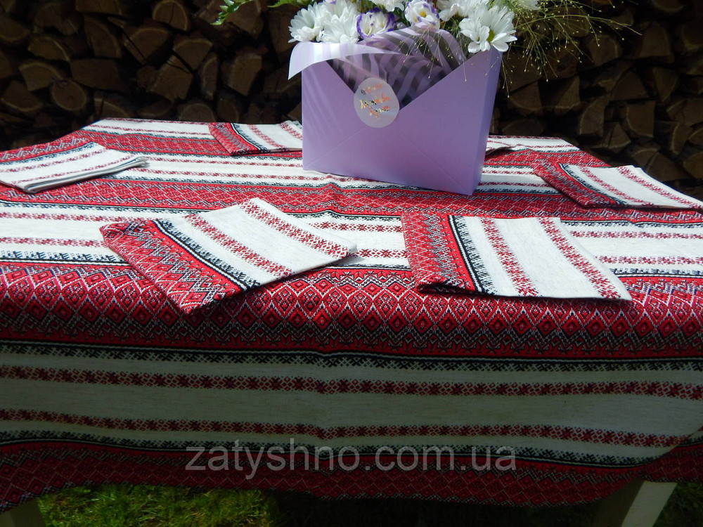 Комплект вышитая скатерть красная и 6 салфеток Киев - изображение 1