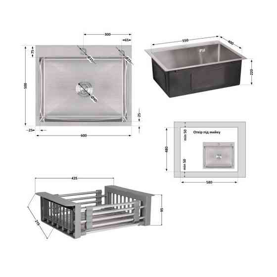 Комплект Lidz Handmade H6050 Мойка для кухни интегрированная Brushed в комплекте с дозатором + Lidz K01G Киев