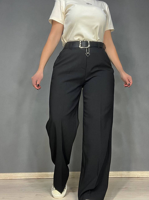 Брюки женские Yingguoxiang 1090 палаццо ровные от бедра резинка на талии с ремнем высокая посадка черные, черный, 30, 30, 87 см, 115 см Киев - изображение 10