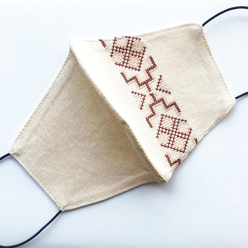 Маска защитная многоразовая из 100% ЛЬНА с Вышивкой Размер L (Бежевый) Сумы - изображение 2