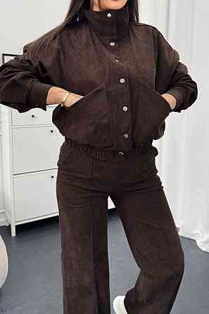Женский стильный повседневный костюм двойка бомбер+брюки Шоколад, 46/48 Одесса